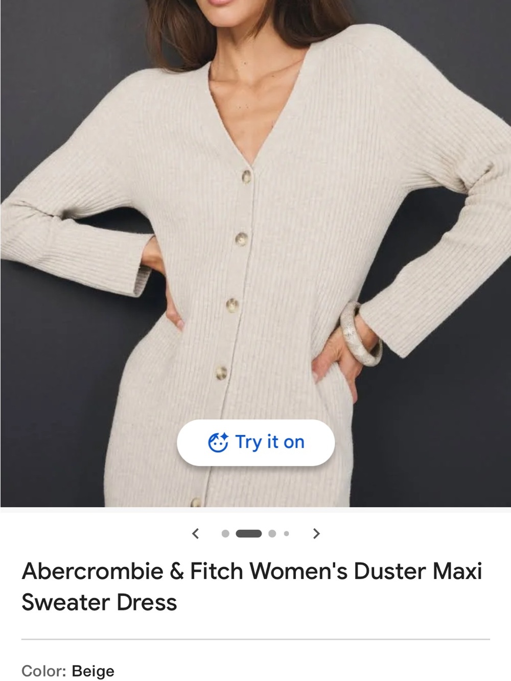 Abercrombie & Fitch Beige Ribbed Maxi Button-Front Duster